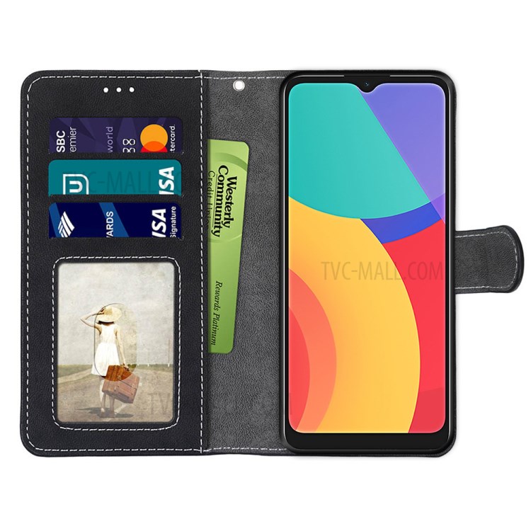 Retro Style Matte Leather Case Phone Cover Wallet Stand for Alcatel 1L (2021) / Alcatel 3L (2021) - Black-2