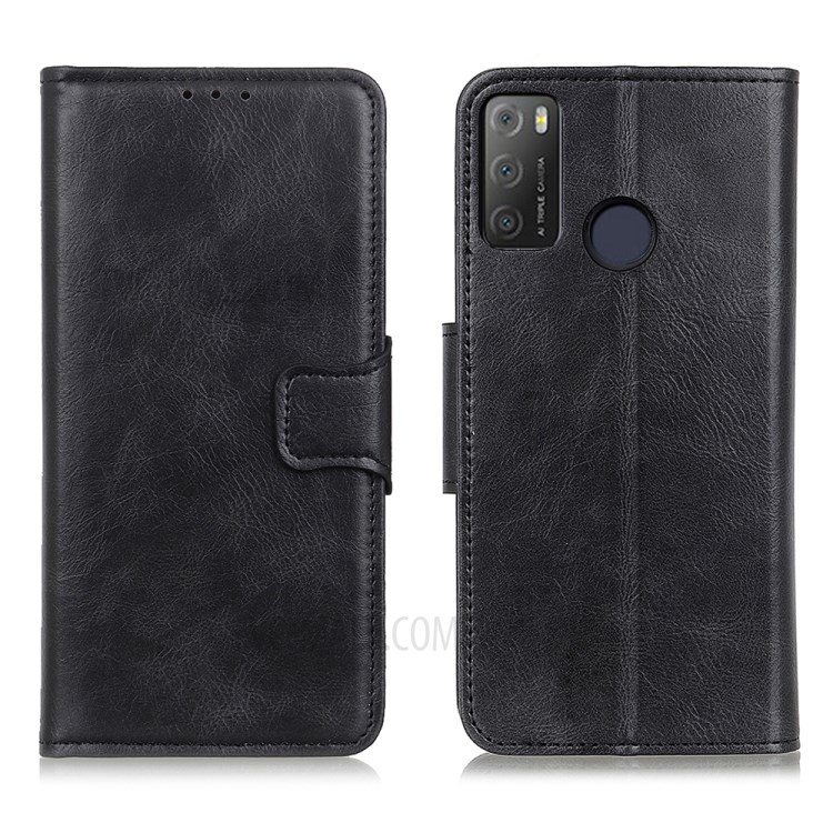 Crazy Horse Texture Folio Flip Wallet Design PU Leather Stand Protector Cover for Alcatel 1S (2021) / 3L (2021) - Black-1