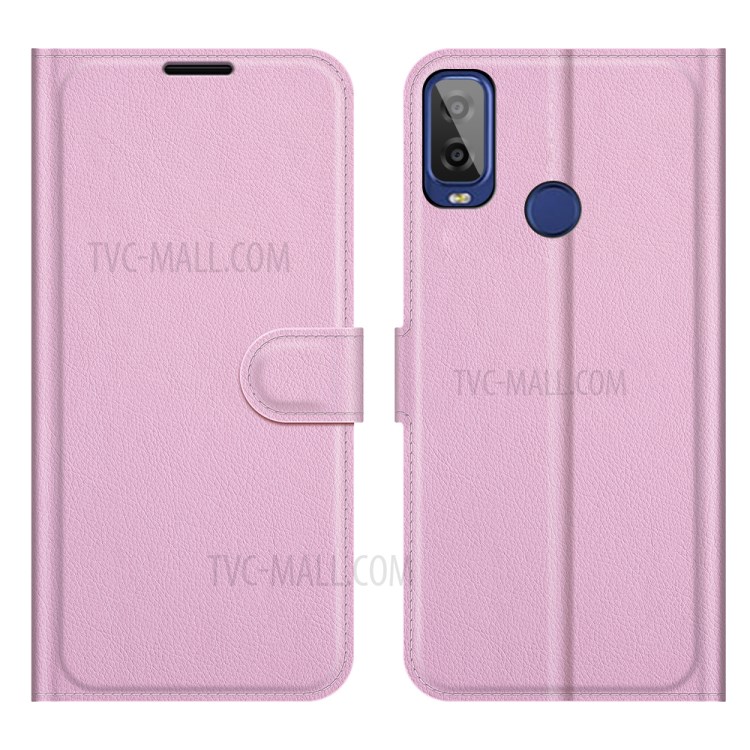 Litchi Skin Leather Case Wallet Stand Protective Phone Shell Cover for Alcatel 1L (2021) - Pink-1