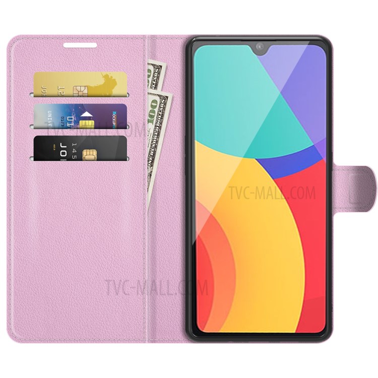 Litchi Skin Leather Case Wallet Stand Protective Phone Shell Cover for Alcatel 1L (2021) - Pink-2