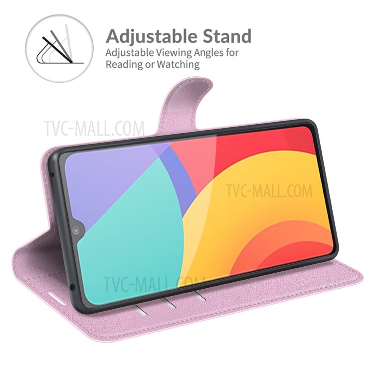 Litchi Skin Leather Case Wallet Stand Protective Phone Shell Cover for Alcatel 1L (2021) - Pink-3