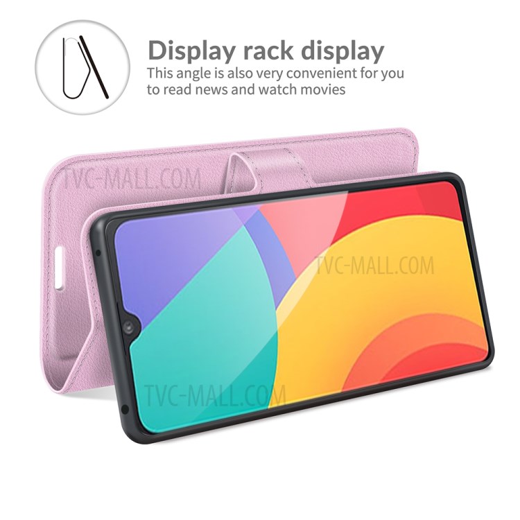 Litchi Skin Leather Case Wallet Stand Protective Phone Shell Cover for Alcatel 1L (2021) - Pink-4