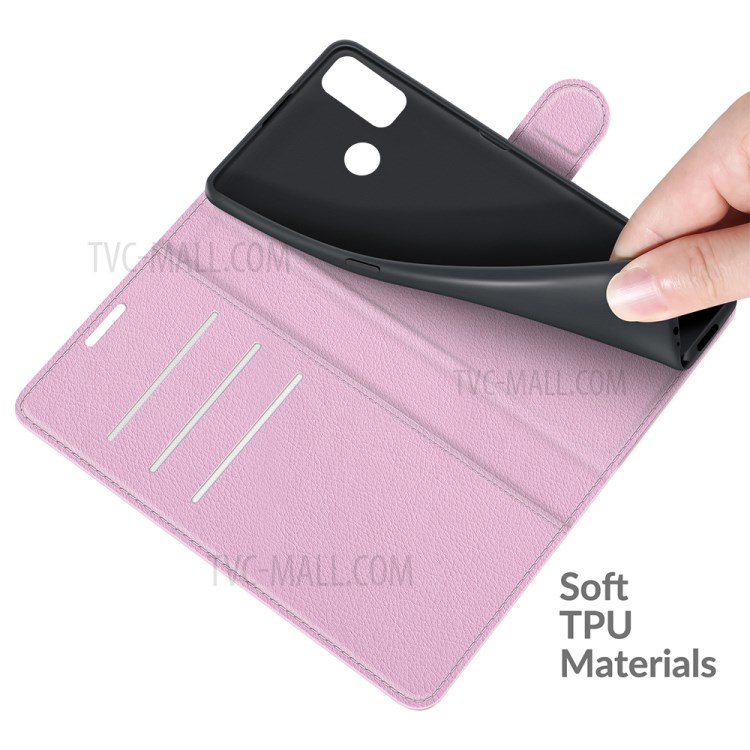 Litchi Skin Leather Case Wallet Stand Protective Phone Shell Cover for Alcatel 1L (2021) - Pink-5