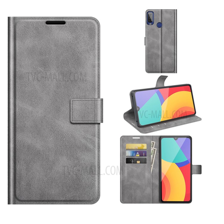 Wallet Design Stand Leather Shell for Alcatel 1L (2021) - Grey-6