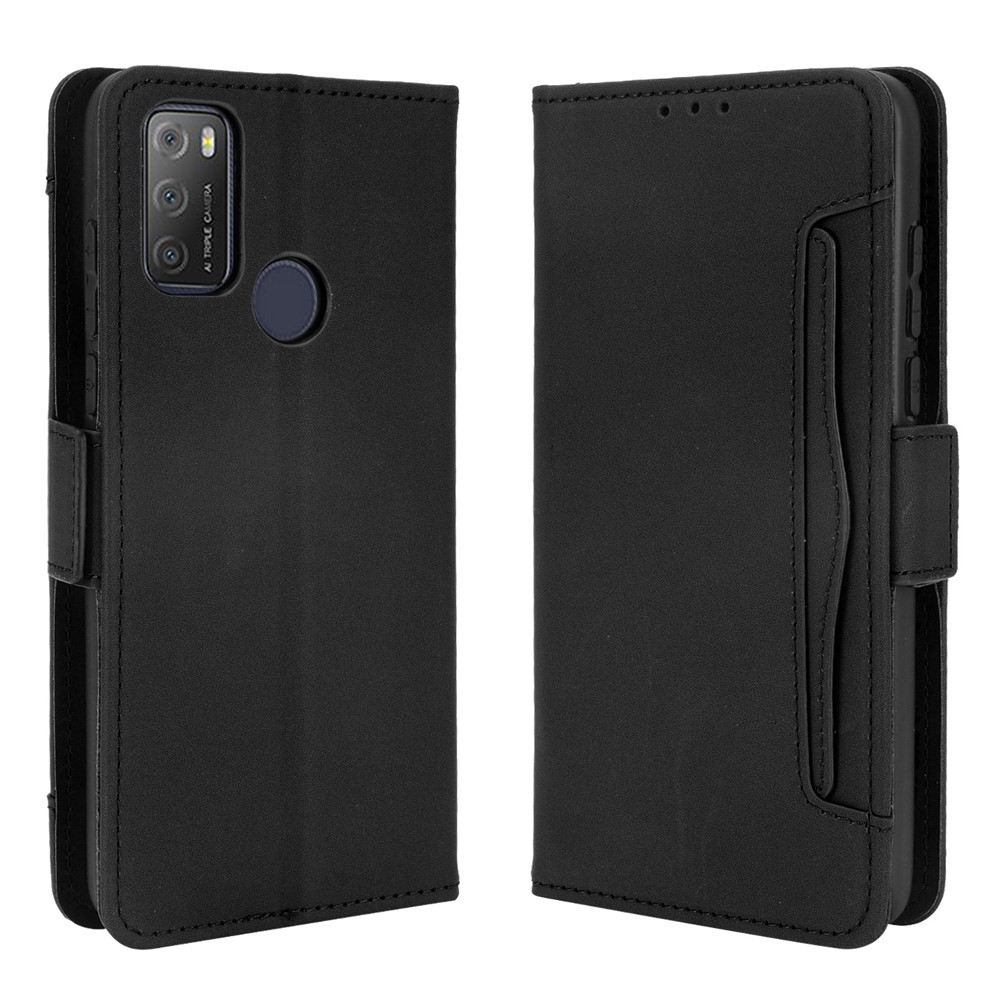 Leather Wallet Protective Case with Multiple Card Slots for Alcatel 3L (2021) / Alcatel 1S (2021) - Black-1