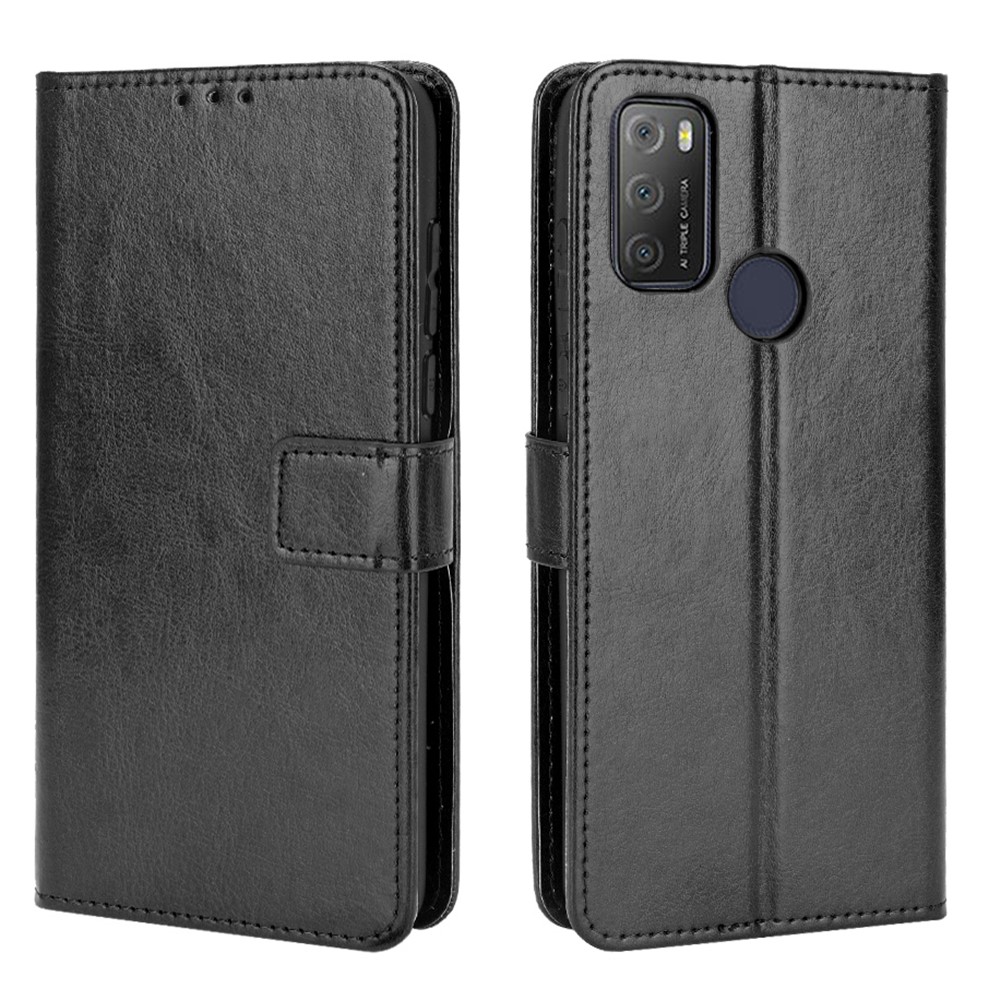 Crazy Horse Texture Wallet Design PU Leather Stand Protector Cover for Alcatel 3L (2021) / Alcatel 1S (2021) - Black-1
