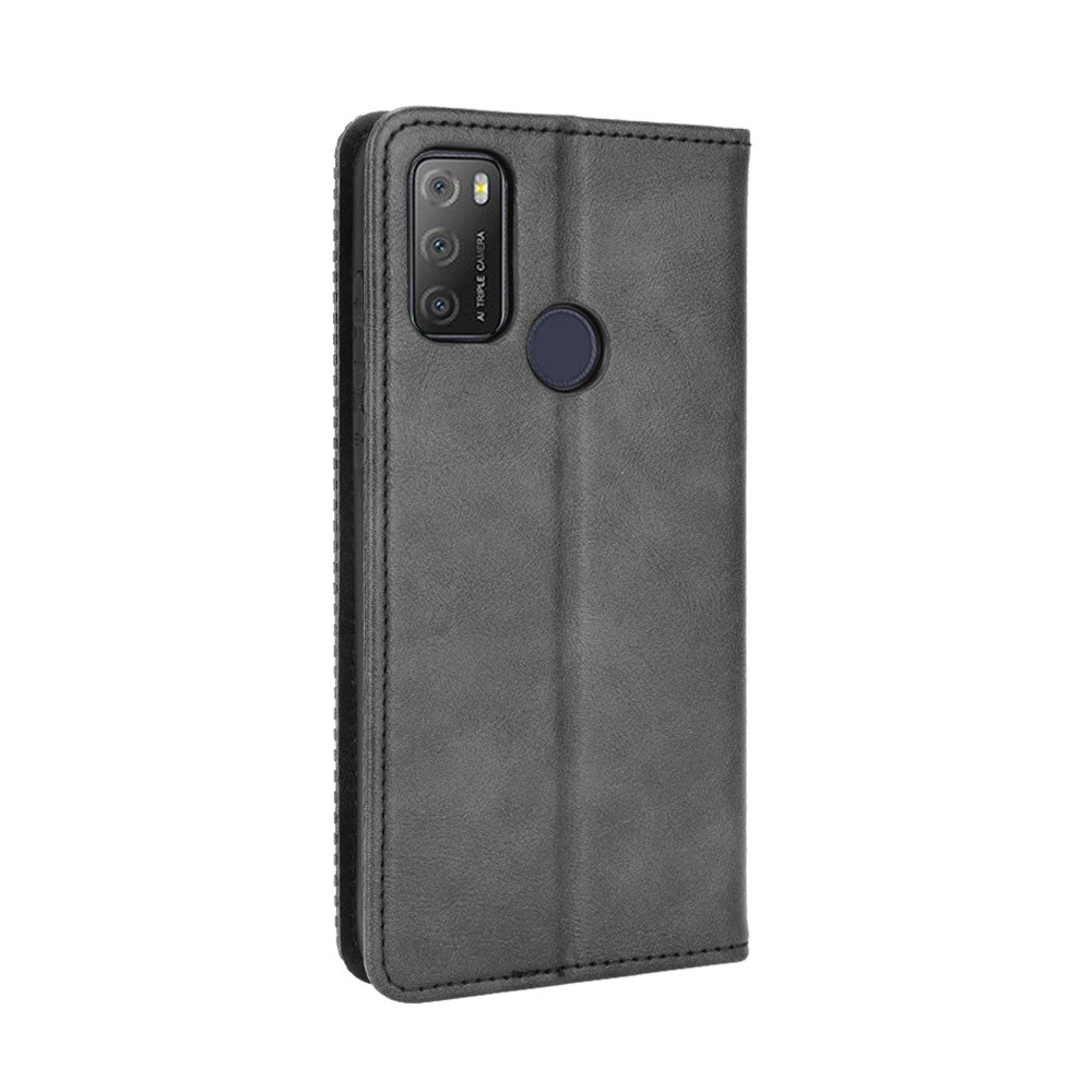 Magnetic Vintage Style Phone Case Wallet Stand Leather Cover for Alcatel 3L(2021) / 1S (2021) - Black-3