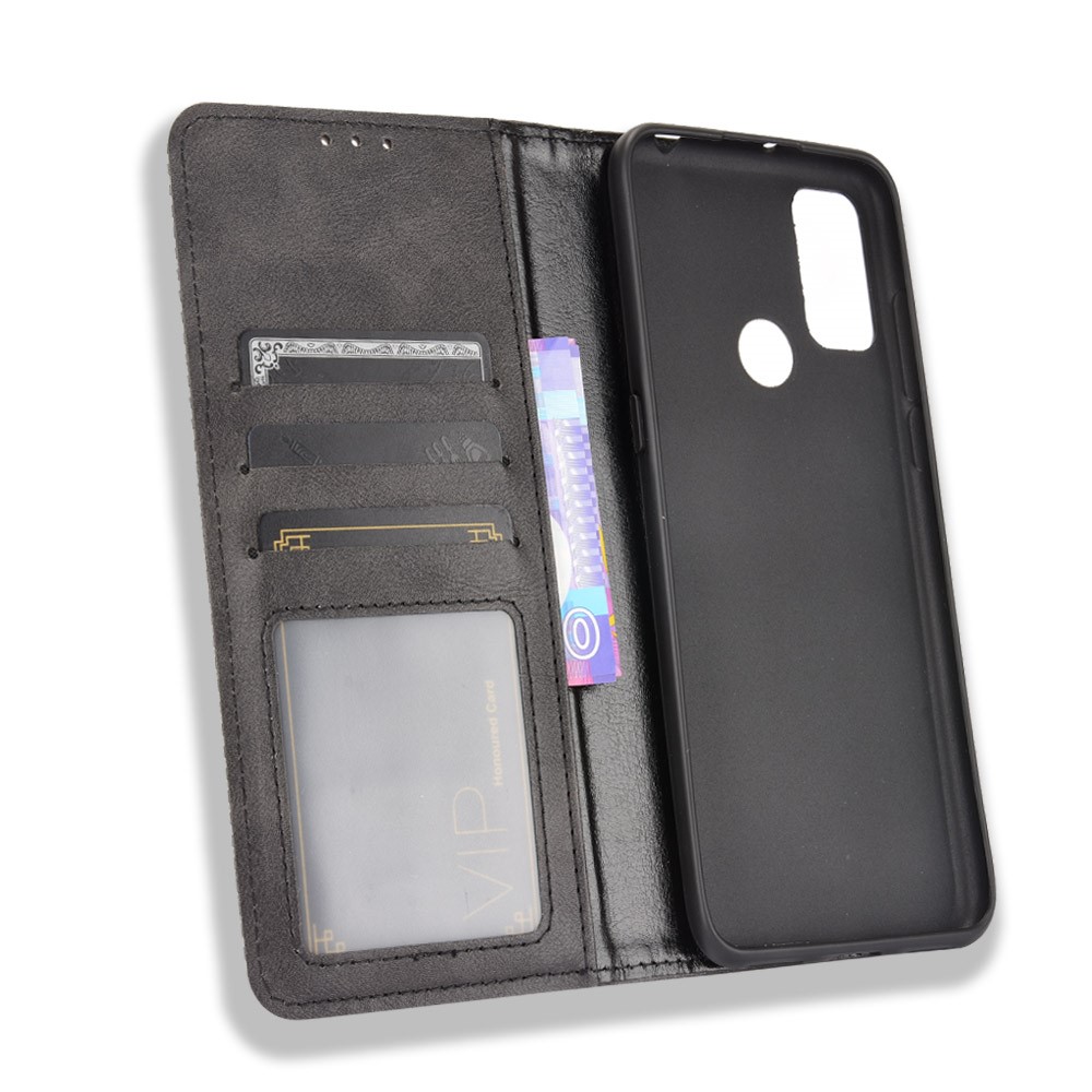 Magnetic Vintage Style Phone Case Wallet Stand Leather Cover for Alcatel 3L(2021) / 1S (2021) - Black-4