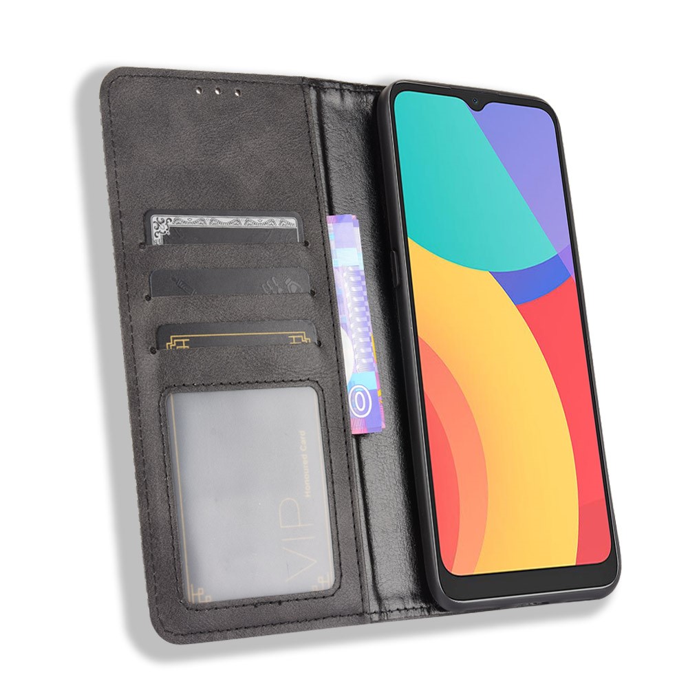 Magnetic Vintage Style Phone Case Wallet Stand Leather Cover for Alcatel 3L(2021) / 1S (2021) - Black-5