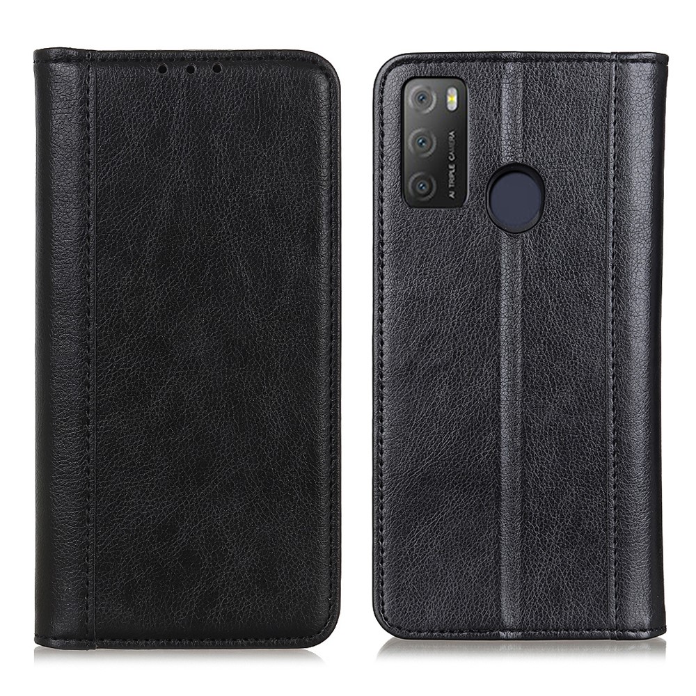Auto-absorbed Litchi Skin Leather Wallet Stand Case for Alcatel 3L (2021) / Alcatel 1S (2021) - Black-1