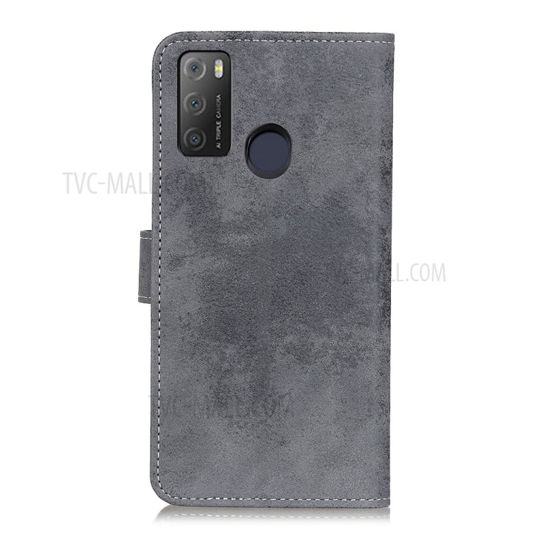 Wallet Design Vintage Style PU Leather Mobile Phone Cover Case with Stand for Alcatel 3L (2021) / Alcatel 1S (2021) - Grey-3