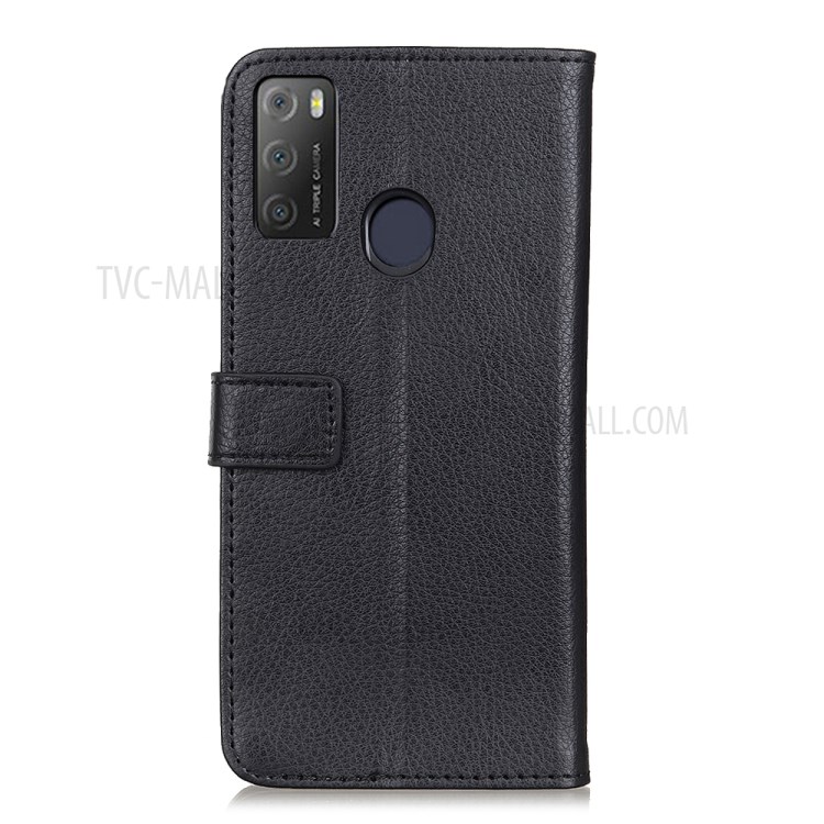Litchi Skin Leather Wallet Stand Case for Alcatel 3L (2021) / Alcatel 1S (2021) - Black-3