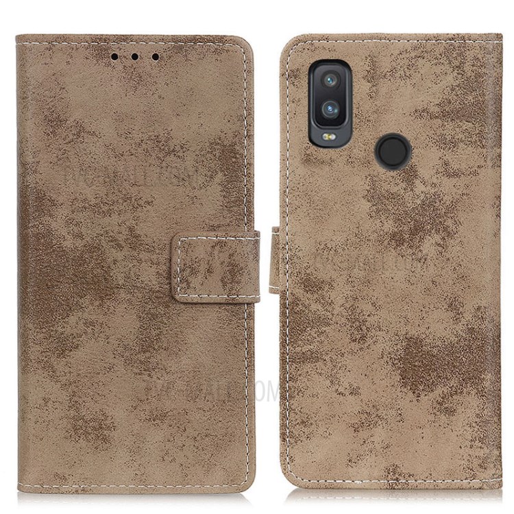 Vintage Style Wallet Leather Stand Case for Alcatel 1L (2021) - Khaki-1