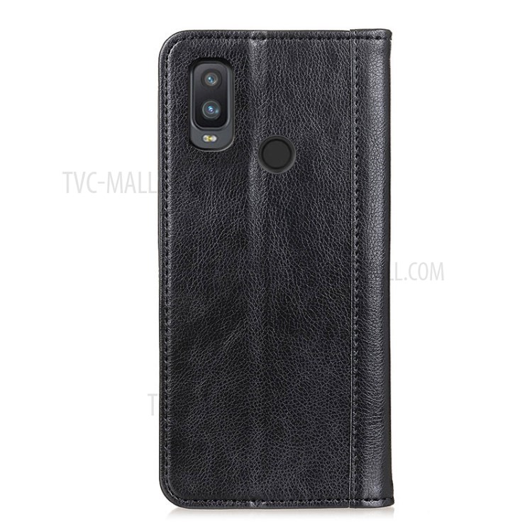 Auto-absorbed Litchi Texture Split Leather Wallet Stand Case for Alcatel 1L (2021) - Black-2