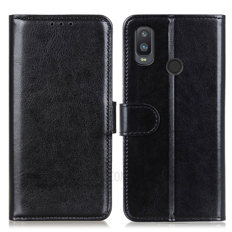 Crazy Horse Wallet Leather Phone Shell Case for Alcatel 1L (2021) - Black-1