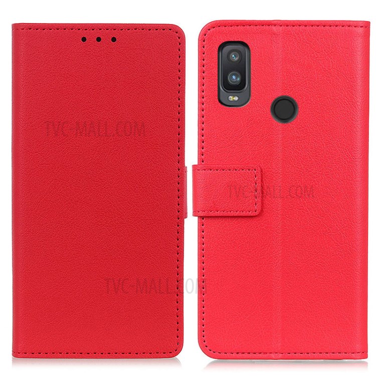 Wallet Leather Stand Shell for Alcatel 1L (2021) - Red-1