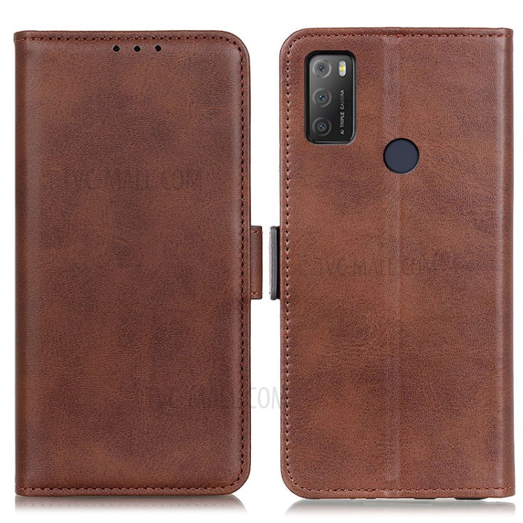 Magnetic Double Clasp Leather Wallet Phone Case for Alcatel 1S (2021)/3L (2021) - Coffee-1