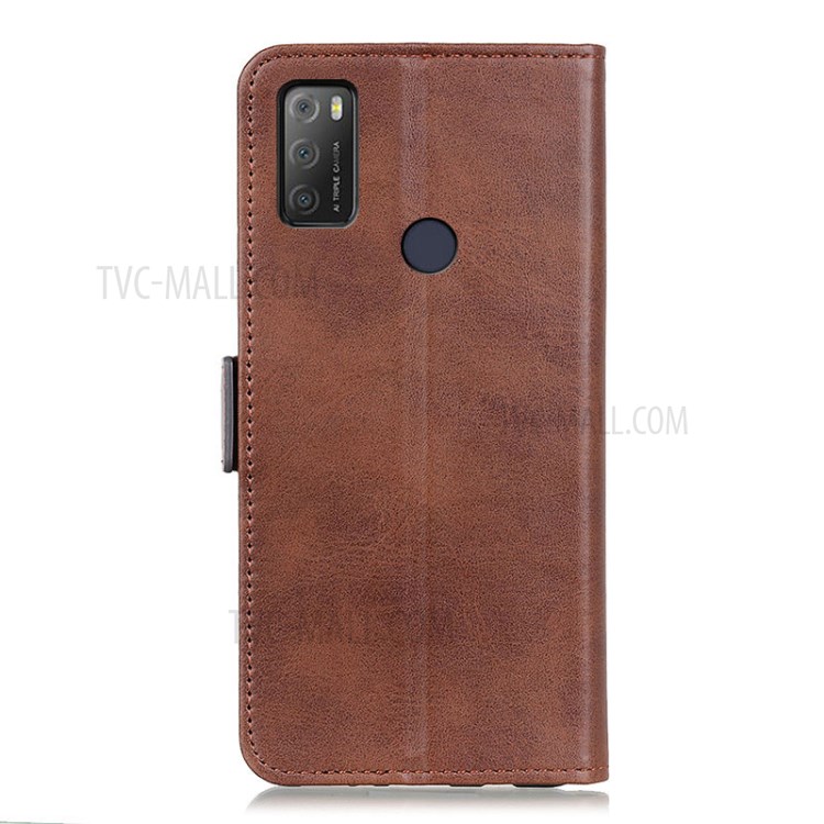 Magnetic Double Clasp Leather Wallet Phone Case for Alcatel 1S (2021)/3L (2021) - Coffee-2