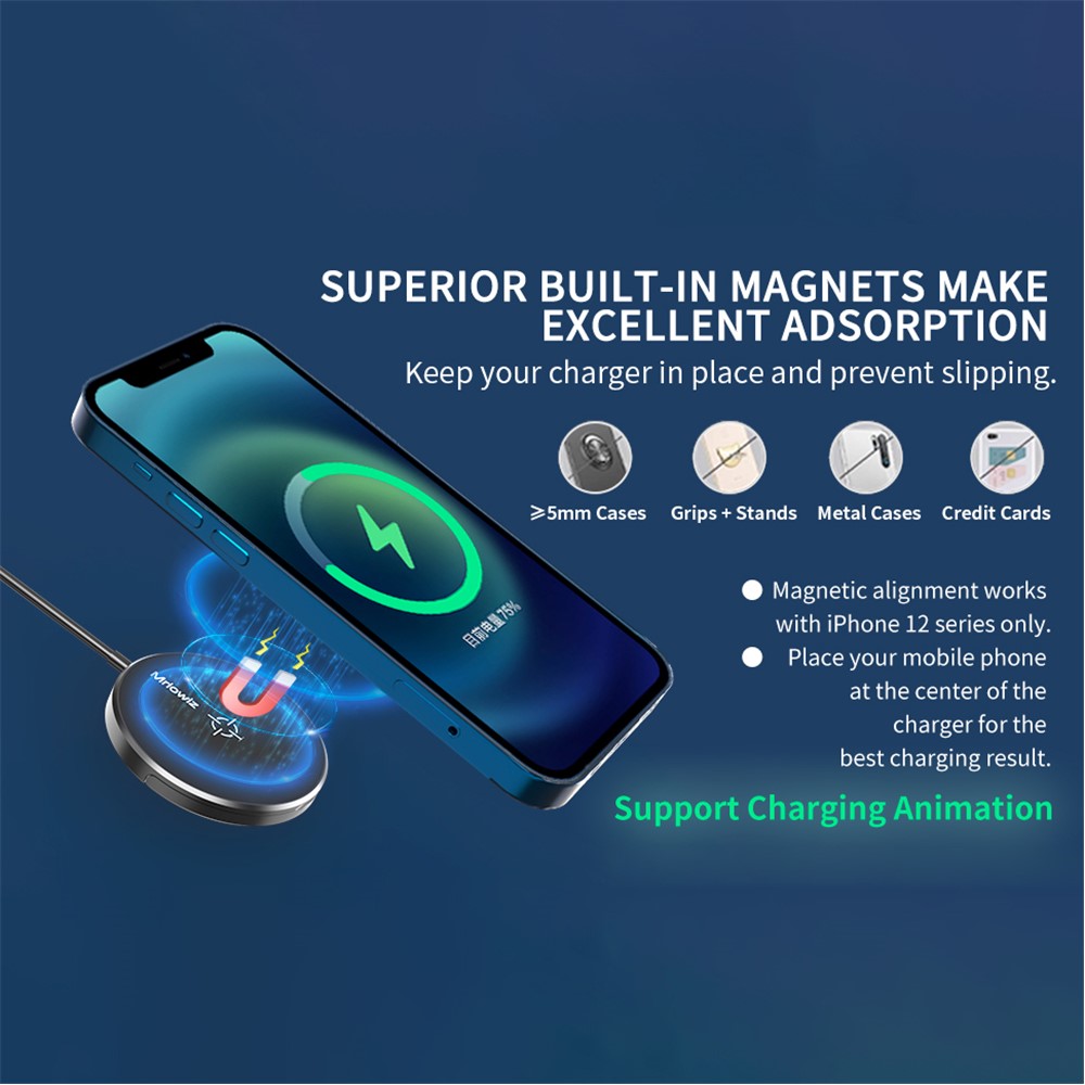MIRIOWIZ M-2002W 15W 360 Rotary Magnetic Wireless Charger for MagSafe Charging Pad for iPhone-4