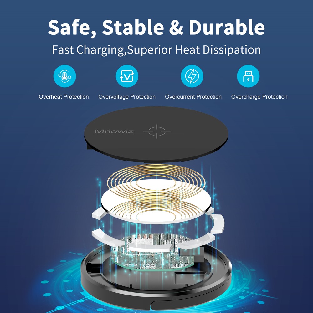 MIRIOWIZ M-2002W 15W 360 Rotary Magnetic Wireless Charger for MagSafe Charging Pad for iPhone-5