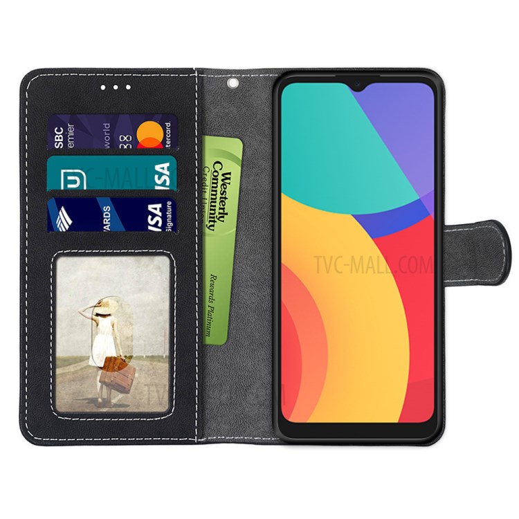 Retro Style Matte Leather Case Phone Cover Wallet Stand for Alcatel 3L (2021) - Black-6
