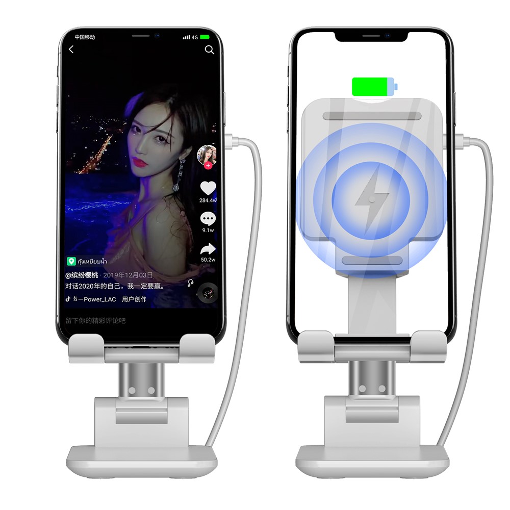 CCT3 Telescopic Tablet Cell Phone Holder Stand Desktop Bracket with Wireless Charger-4