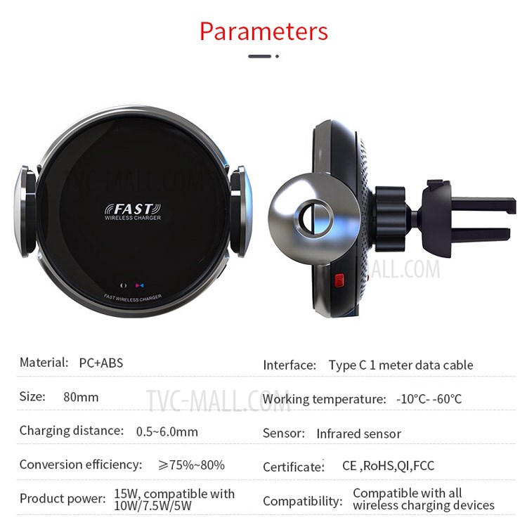 W9 Automatic Induction Car Mobile Phone Caricabatterie Wireless 15W Staffa Di Ricarica Rapida Staffa Di Montaggio-10