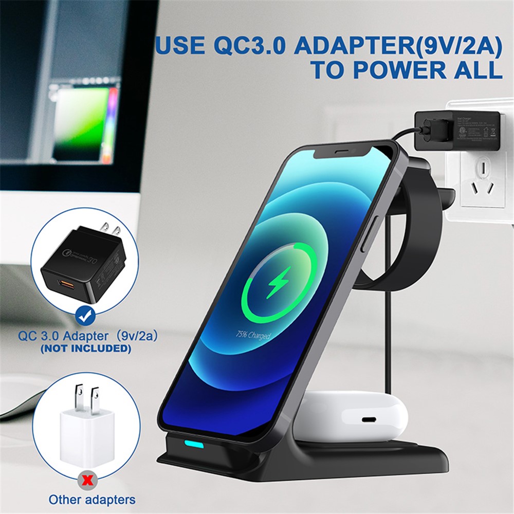 C200 3 in 1 Wireless Charger Qi Fast Charging Stand Dock for iPhone Huawei Xiaomi iWatch AirPods-2