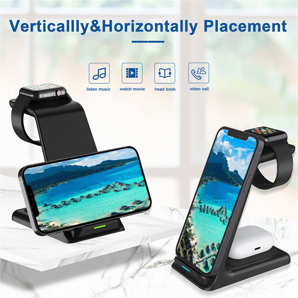 C200 3 in 1 Wireless Charger Qi Fast Charging Stand Dock for iPhone Huawei Xiaomi iWatch AirPods-5
