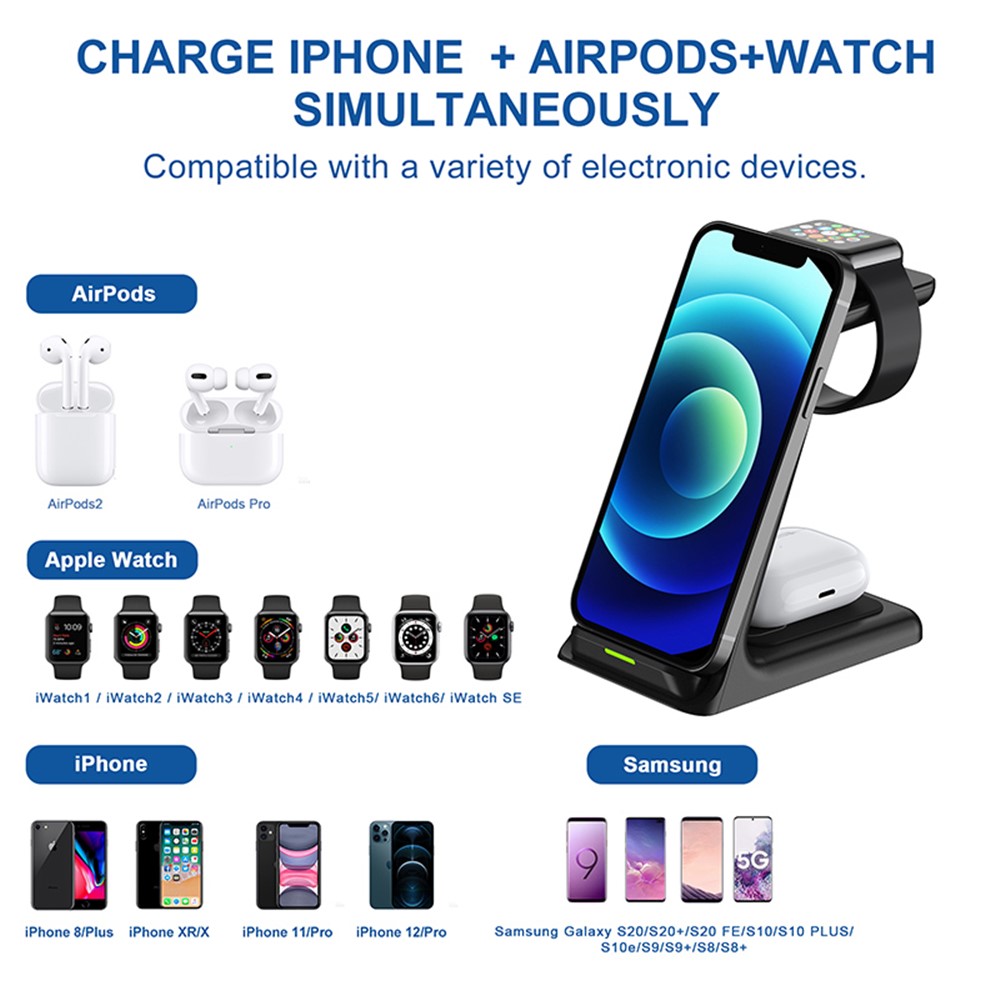 C200 3 in 1 Wireless Charger Qi Fast Charging Stand Dock for iPhone Huawei Xiaomi iWatch AirPods-6