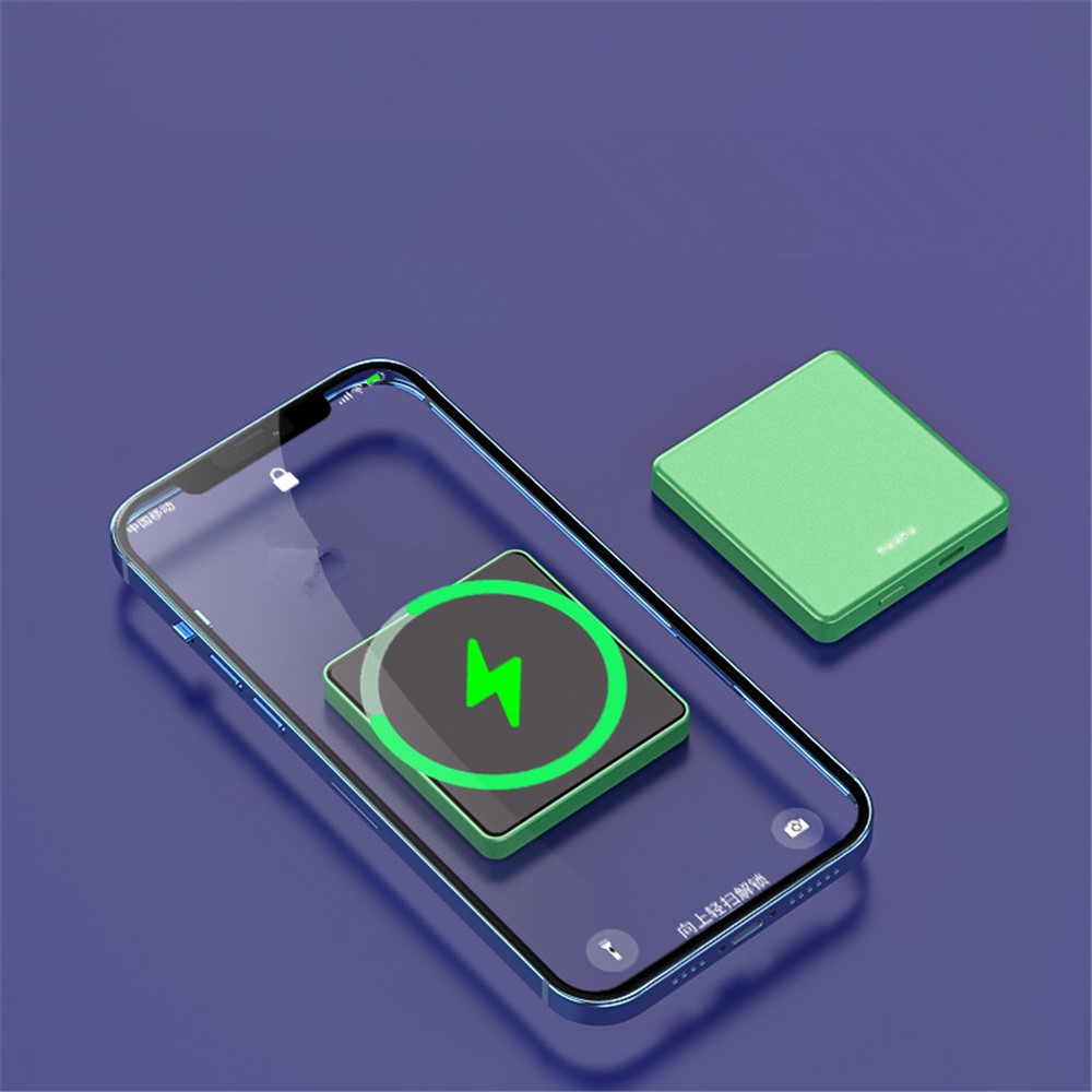 Портативная Магнитная Адсорбция 15W Телефон Беспроводное Зарядное Устройство 5000 МАч PD + QC 20W Power Bank - Зеленый-2