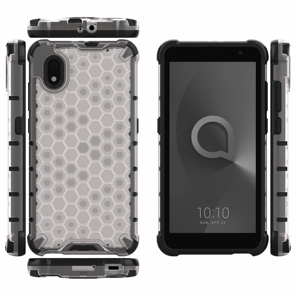 Honeycomb Pattern TPU + PC Hybrid Case Phone Protective Cover for Alcatel 1B (2020) - Grey-8