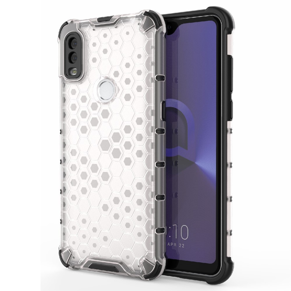 Honeycomb Pattern Shockproof TPU + PC Hybrid Phone Case Cover for Alcatel 1V (2020) - Grey-1