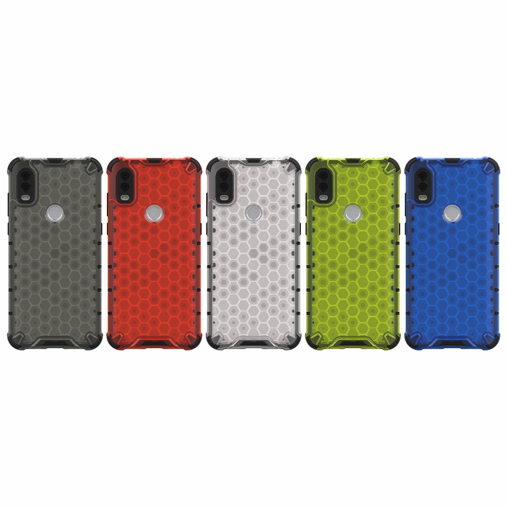 Honeycomb Pattern Shockproof TPU + PC Hybrid Phone Case Cover for Alcatel 1V (2020) - Grey-10