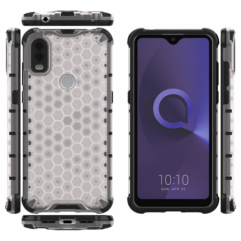 Honeycomb Pattern Shockproof TPU + PC Hybrid Phone Case Cover for Alcatel 1V (2020) - Grey-9