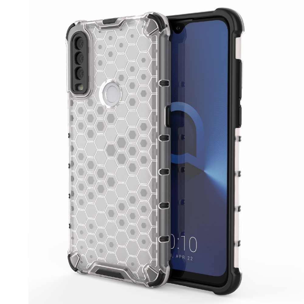 Honeycomb Pattern TPU + PC Hybrid Case Phone Shell for Alcatel 1S (2020) - White-1