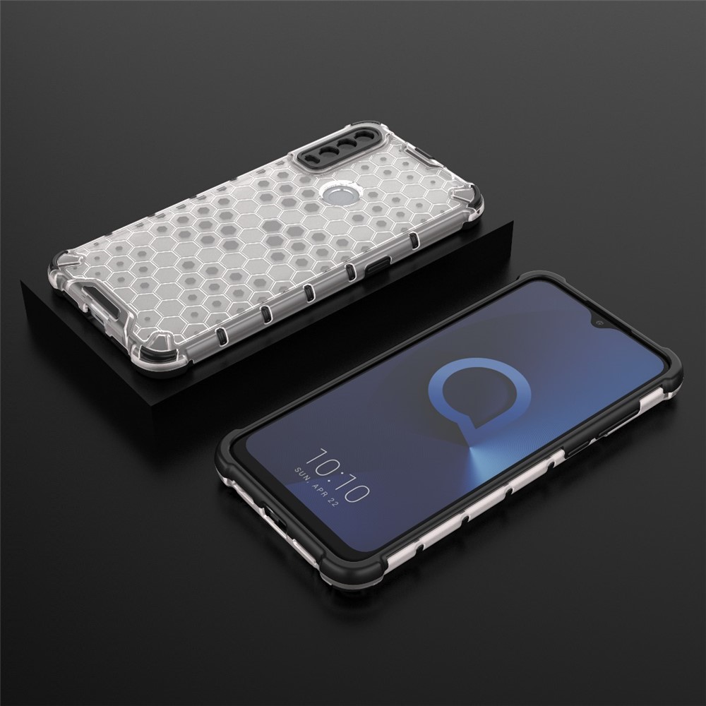 Honeycomb Pattern TPU + PC Hybrid Case Phone Shell for Alcatel 1S (2020) - White-8