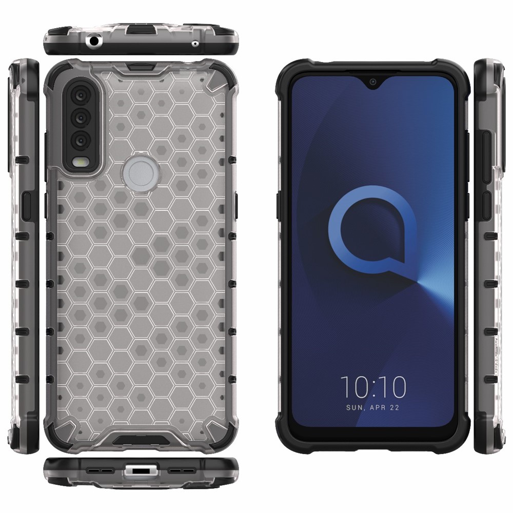 Honeycomb Pattern TPU + PC Hybrid Case Phone Shell for Alcatel 1S (2020) - White-9