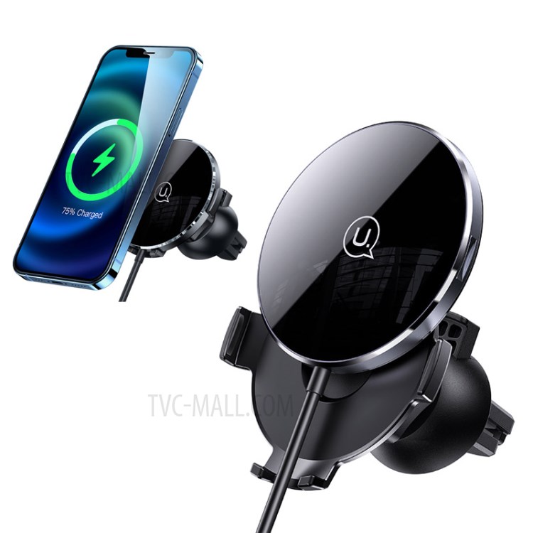 USAMS US-CD164 2 in 1 15W Ultra-Thin Magnetic Car Wireless Charger Phone Holder Stand Bracket for iPhone-1