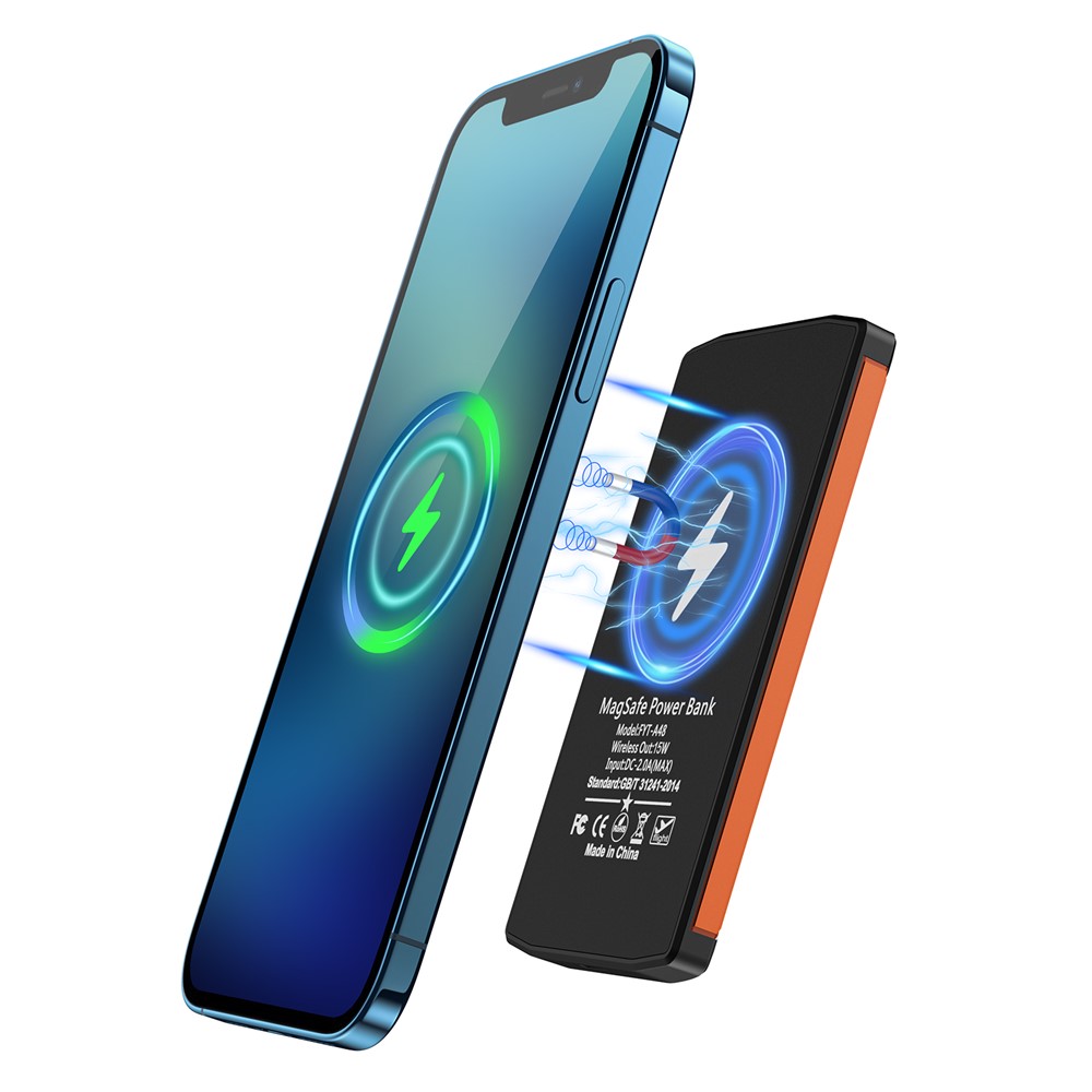 Magnetic Adsorption Phone Wireless Charging Pad 6000mAh Power Bank for iPhone 12 Series - Orange-2