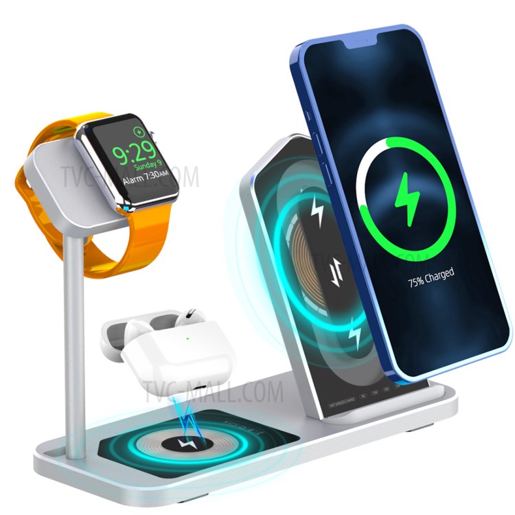AJWXC005SX 3 IN 1 WLAN-Ladegeräte Stehen Schneller Ladestation Dock Für IPhone 12 / Apple Watch / Huawei / Samsung - Silber--1