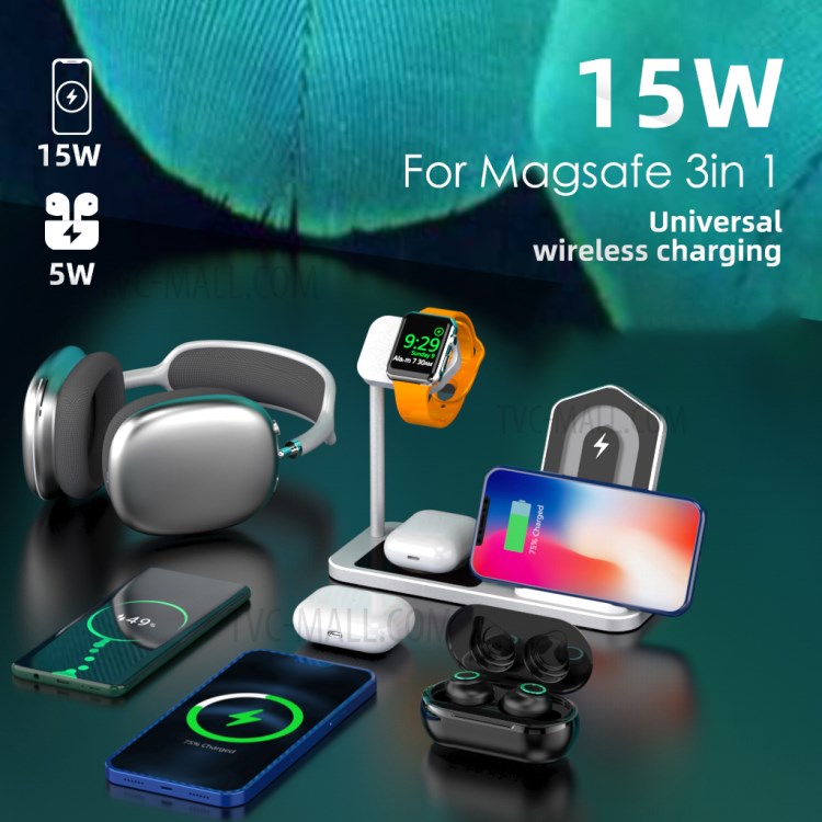 AJWXC005SX 3 IN 1 WLAN-Ladegeräte Stehen Schneller Ladestation Dock Für IPhone 12 / Apple Watch / Huawei / Samsung - Silber--7