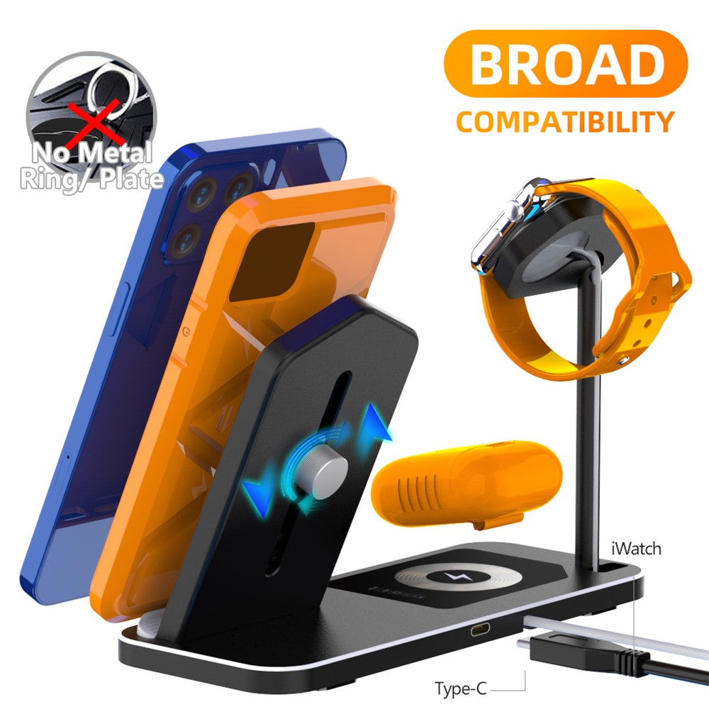 AJWXC005SX 3 En 1 Chargeurs Sans Fil Stand Fast Chargement Station Dock Pour IPhone 12 / Apple Watch / Huawei / Samsung - Noir-5