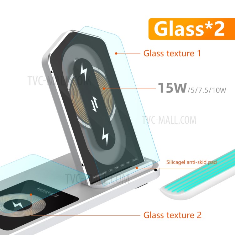AJWXC007X 3 in 1 Qi Wireless Charger Stand Dock with Headset Holder Hanger for Huawei/Samsung/iPhone 12 - Silver-7