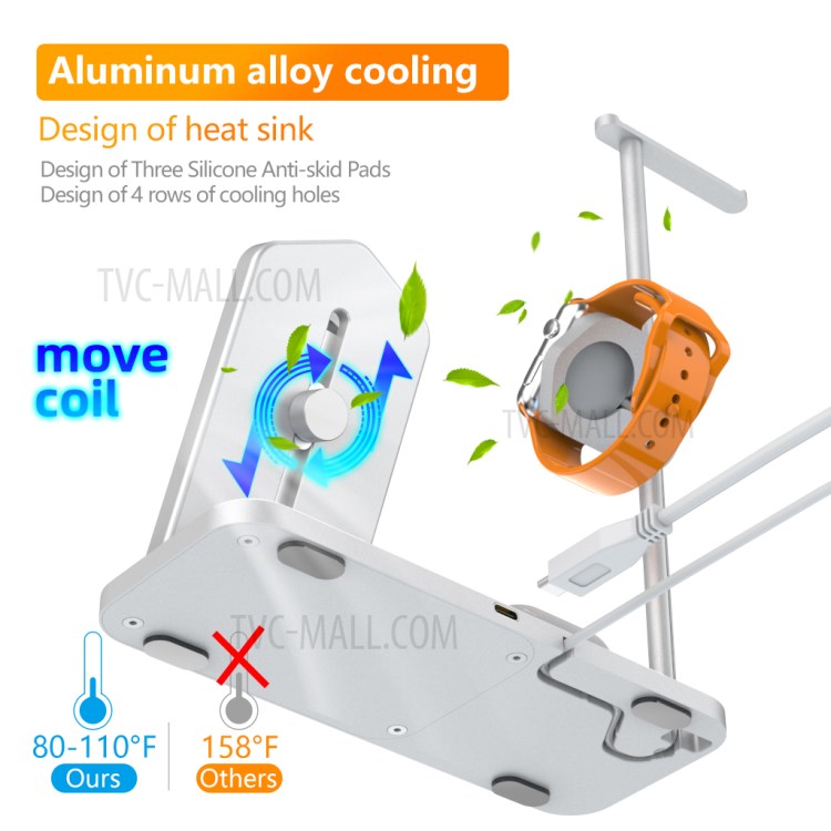 AJWXC007X 3 in 1 Qi Wireless Charger Stand Dock with Headset Holder Hanger for Huawei/Samsung/iPhone 12 - Silver-9