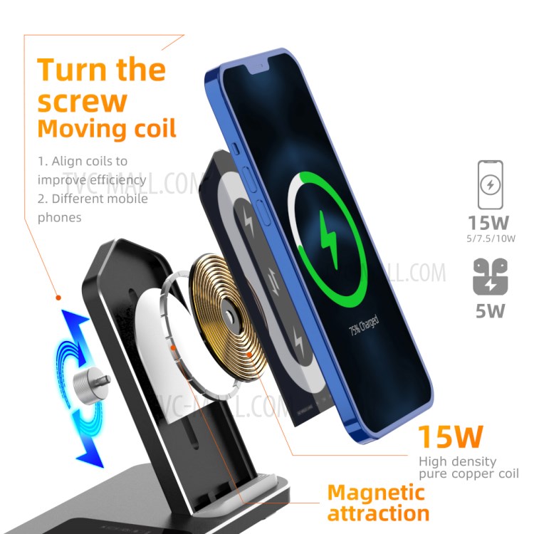 AJWXC007X 3 En 1 Qi Chargeur Sans Fil Stand Dock Avec Support De Support De Casque Pour Huawei / Samsung / Iphone 12 - Noir-10
