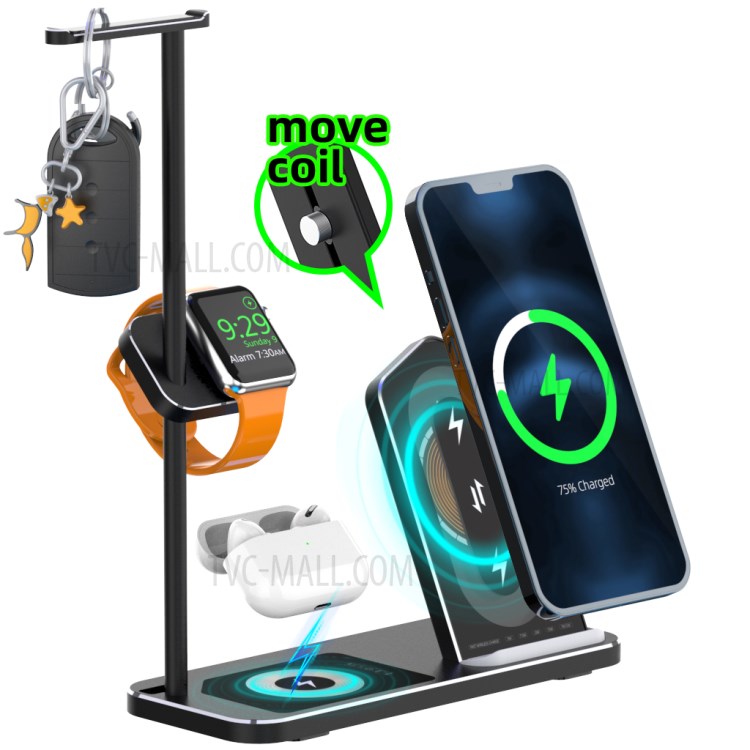 AJWXC007X 3 En 1 Qi Chargeur Sans Fil Stand Dock Avec Support De Support De Casque Pour Huawei / Samsung / Iphone 12 - Noir-2