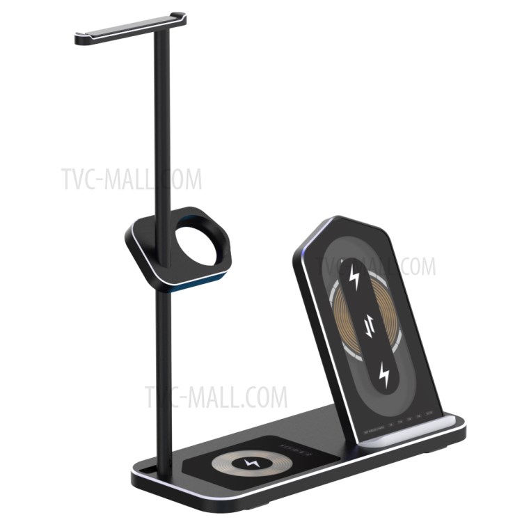 AJWXC007X 3 En 1 Qi Chargeur Sans Fil Stand Dock Avec Support De Support De Casque Pour Huawei / Samsung / Iphone 12 - Noir-5