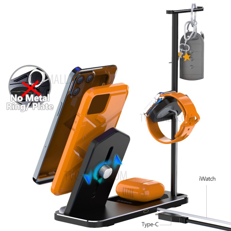 AJWXC007X 3 En 1 Qi Chargeur Sans Fil Stand Dock Avec Support De Support De Casque Pour Huawei / Samsung / Iphone 12 - Noir-6