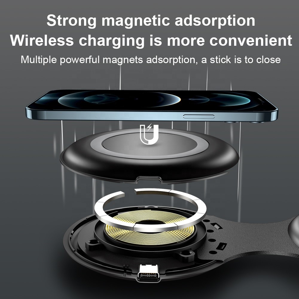 WS40 15W 3 In 1 Multi-functional Folding Wireless Fast Charger With Magnetic Adsorption - Black-2